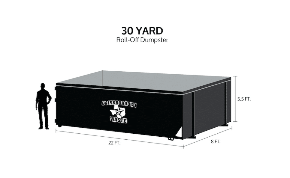 Illustration of a 30 Yard Dumpster available for rent from Gainsborough Waste